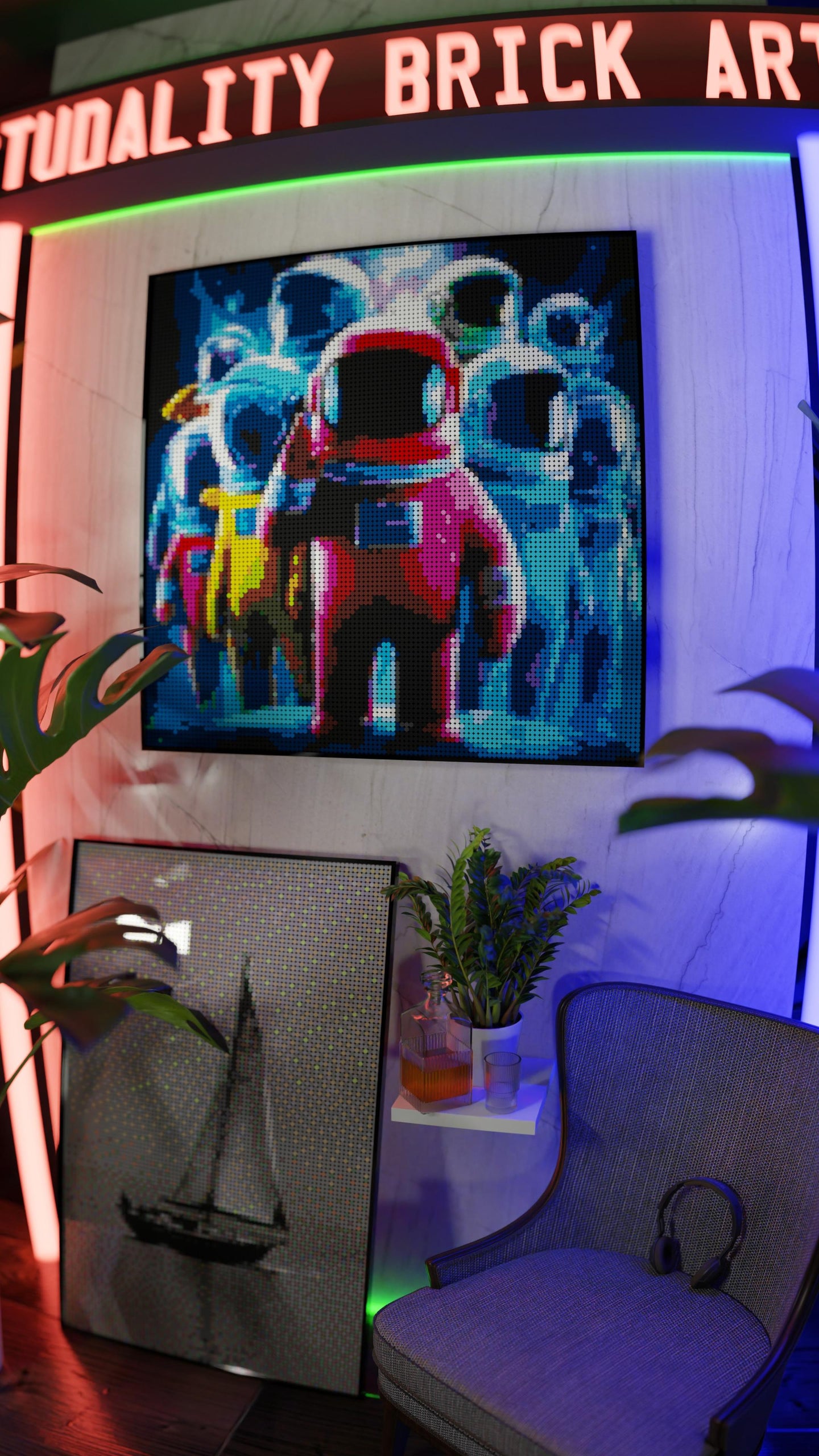 Amongst Friends  LEGO® Style mosaic wall art made from colorful plastic bricks
